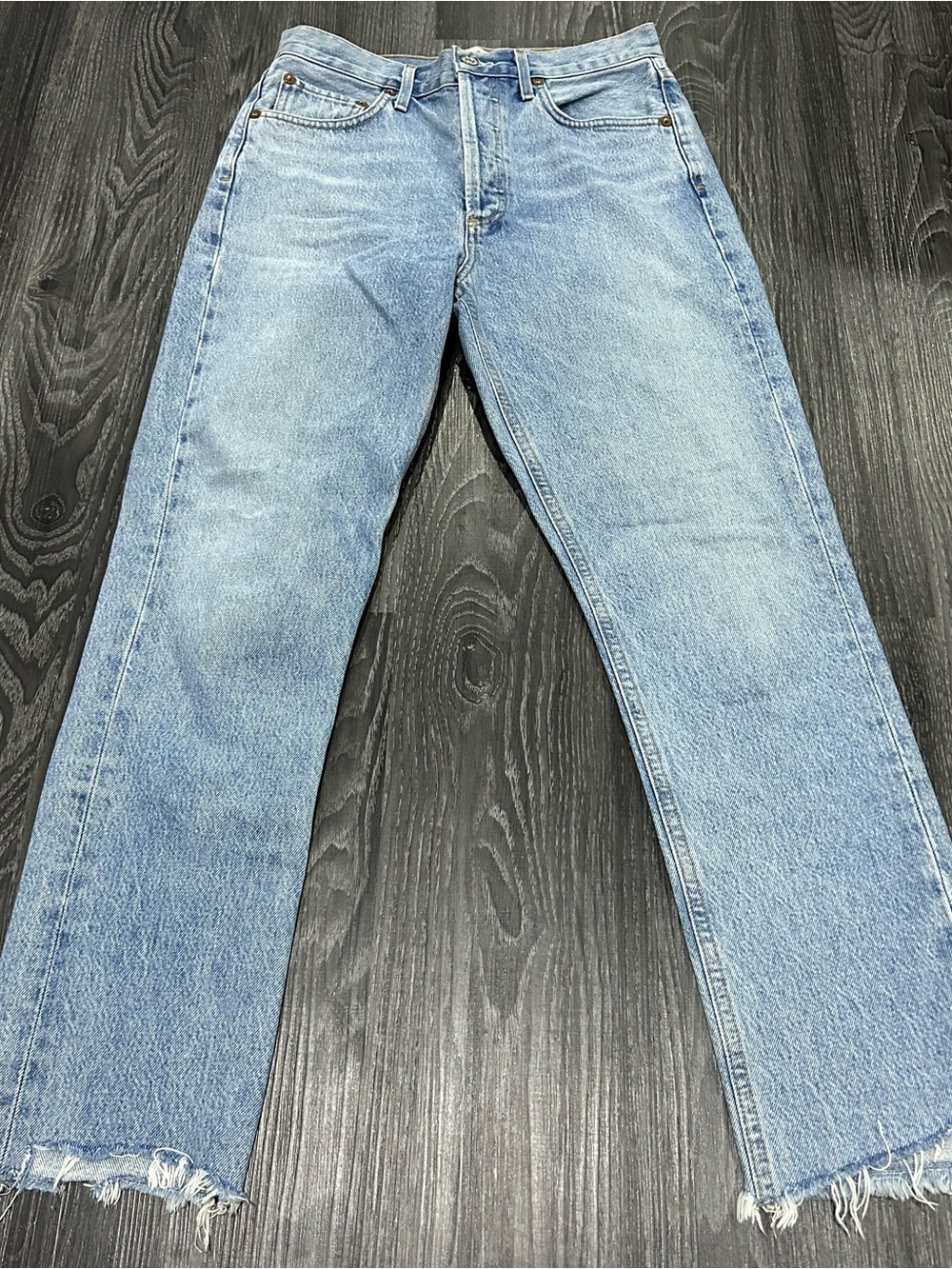 Agolde Light Blue Flare Jeans with Raw Hem Size 26 Women
